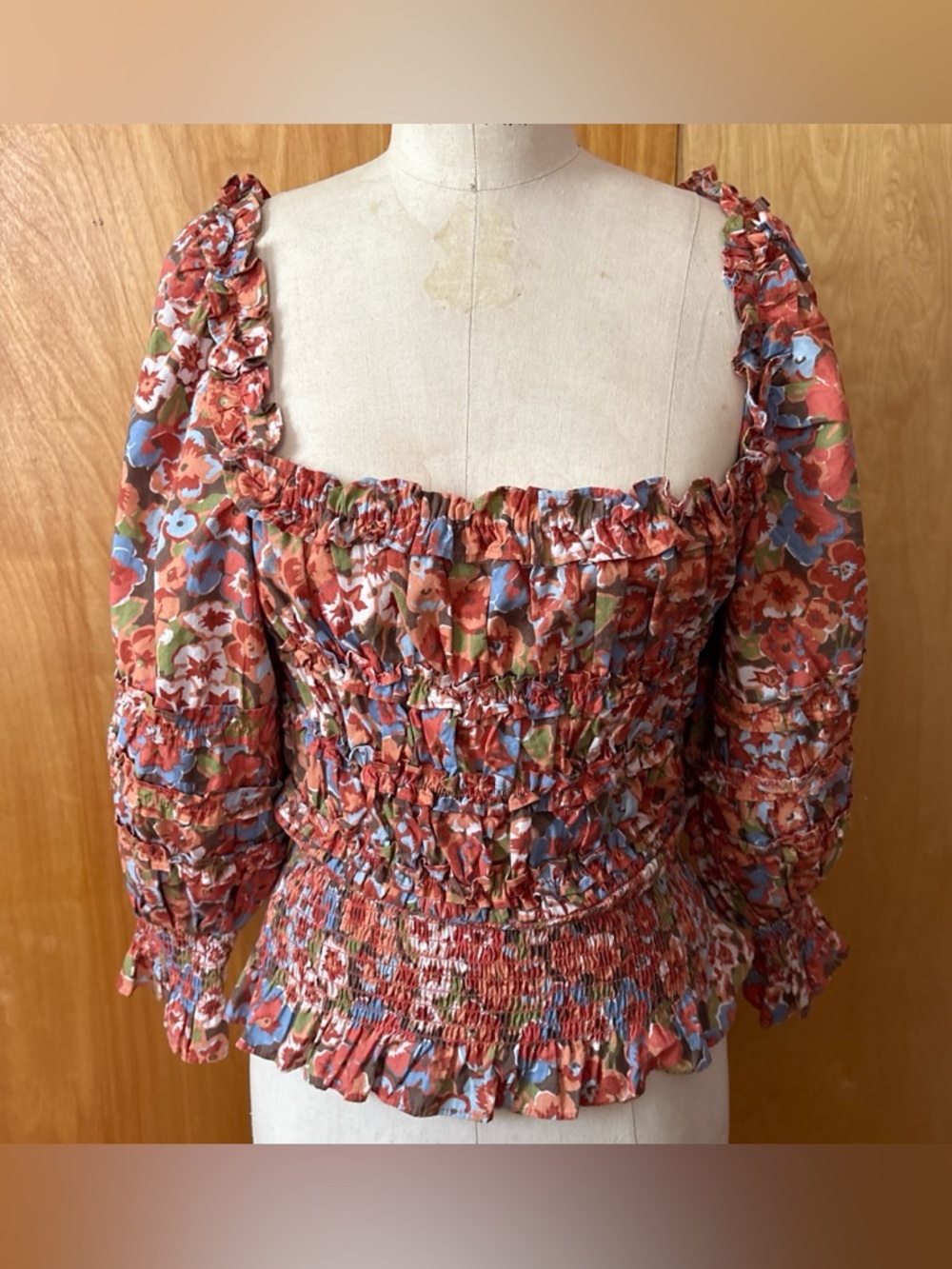 House of Harlow 1960 smocked floral  top size m new Cottagecore coquette